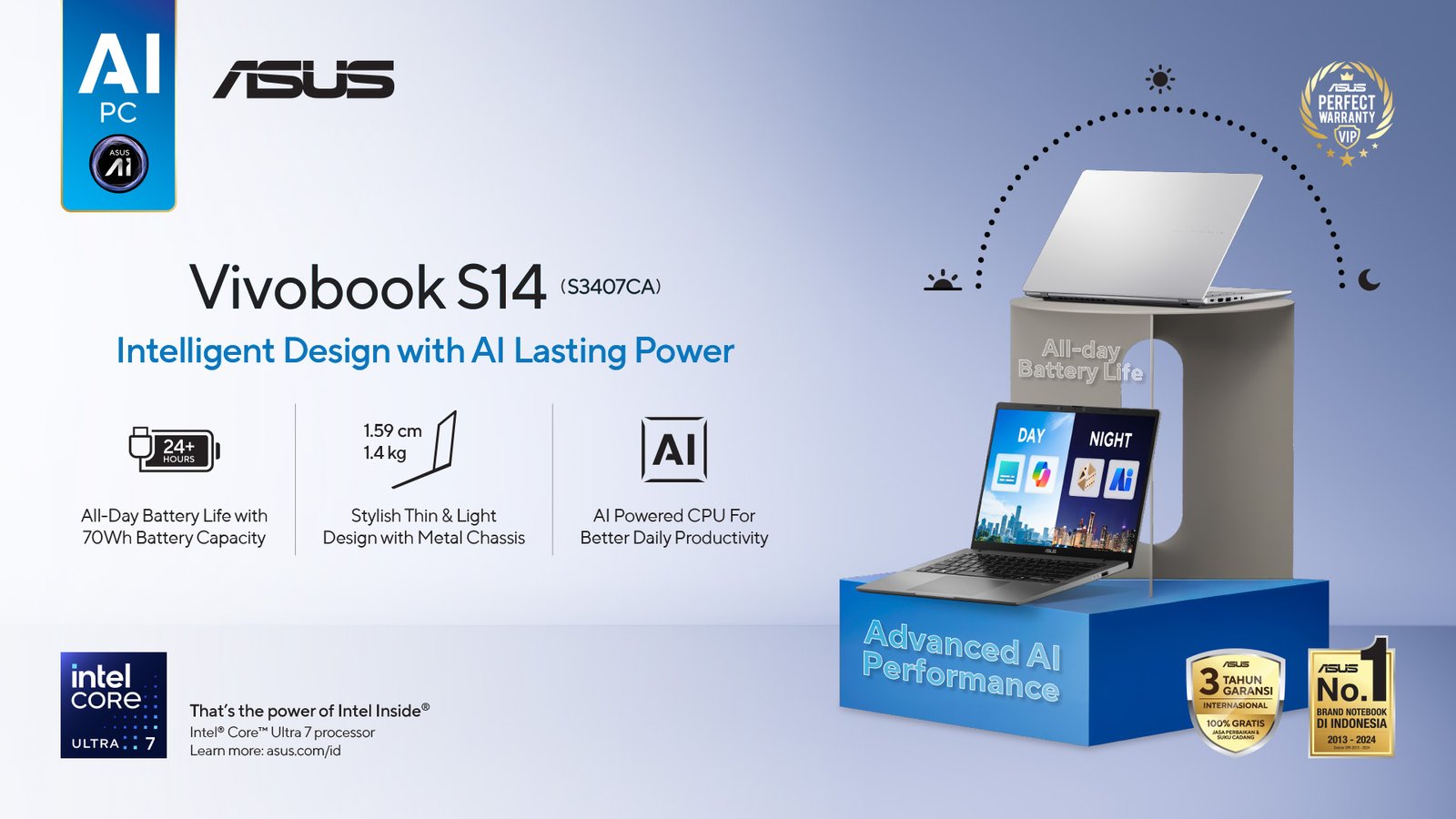 ASUS Vivobook S14, Laptop AI Modern dengan Desain Tipis, Tangguh, dan Powerful